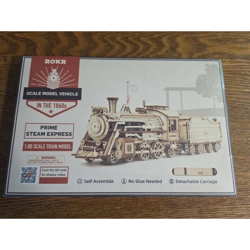 ROKR Prime Steam Express/3-D Mechanical Wooden Train Model Puzzle Kit/1:80 scale